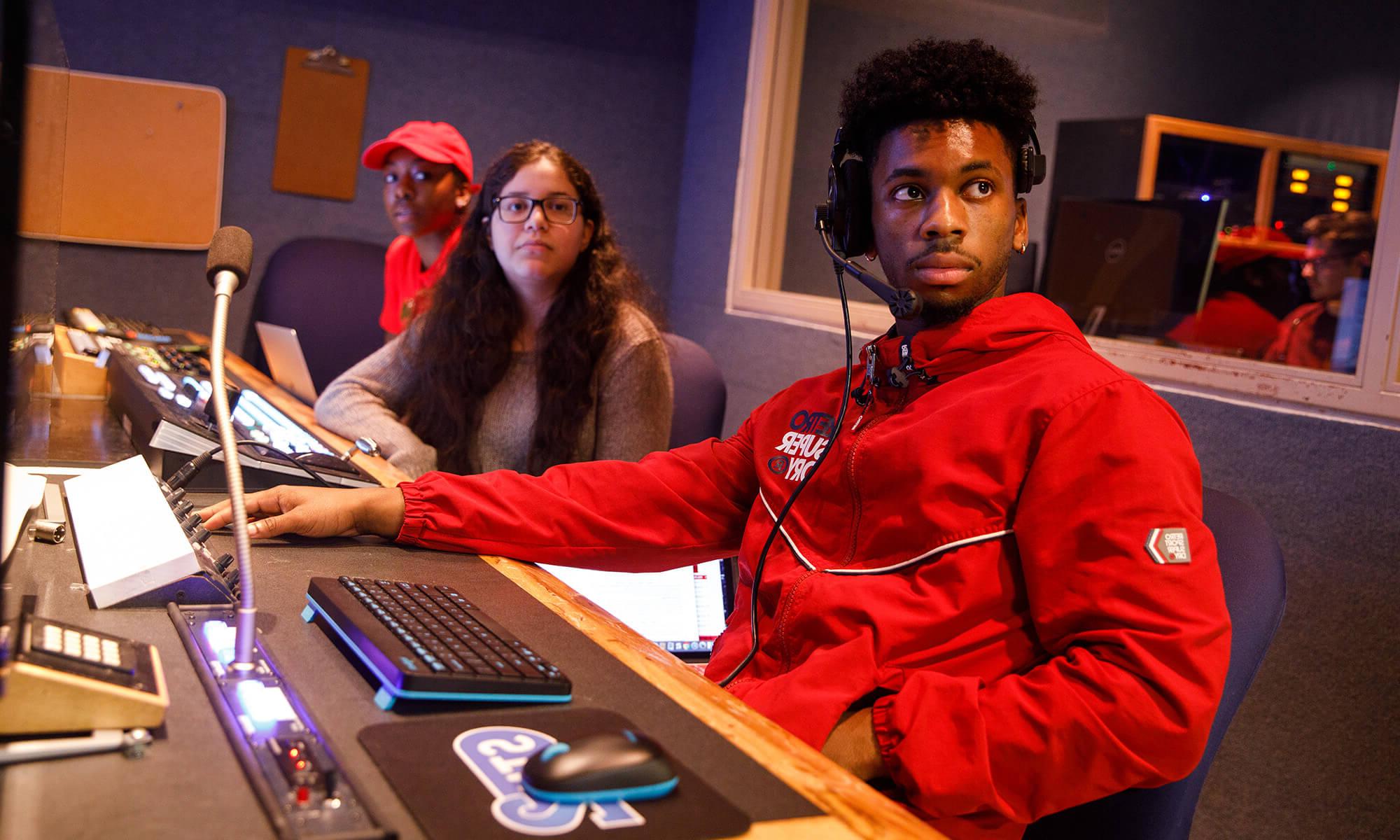 Students in sound booth